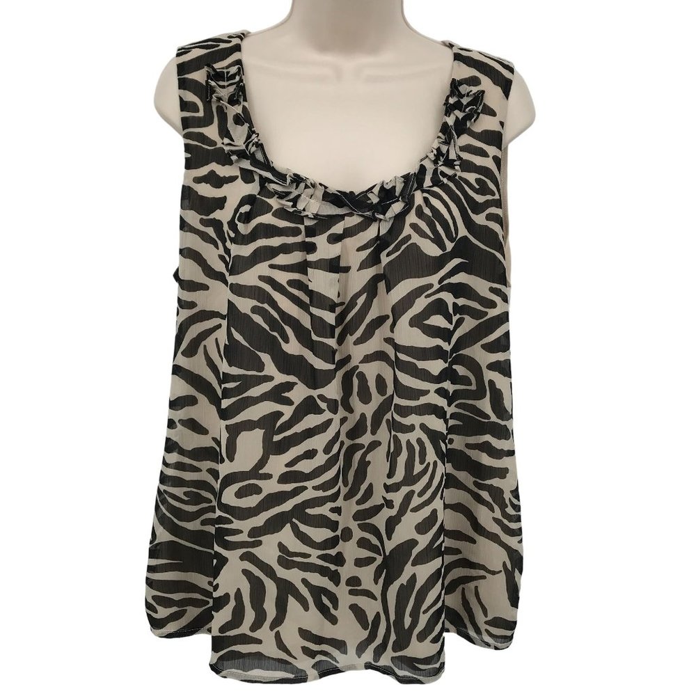 NWT Charter Club Womens Tan Black Animal Print Chiffon Sleeveless Blouse Size XL